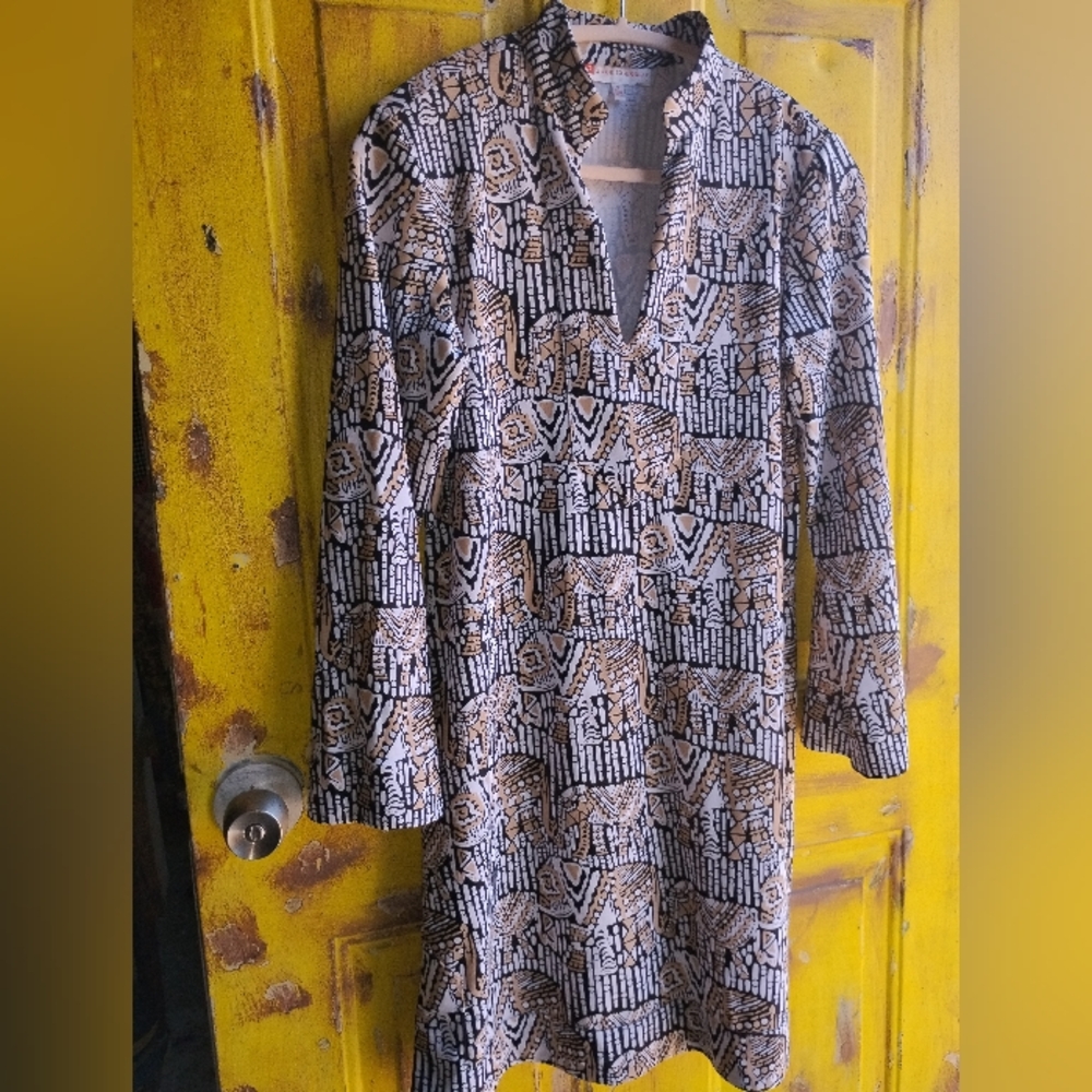 Geometric Patterned Long Sleeve Dress